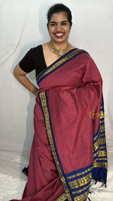 Vriksham Deep Pink With Blue Border-Vairaoosi Podi Kattam-Kalyani Cotton Saree-VS4589